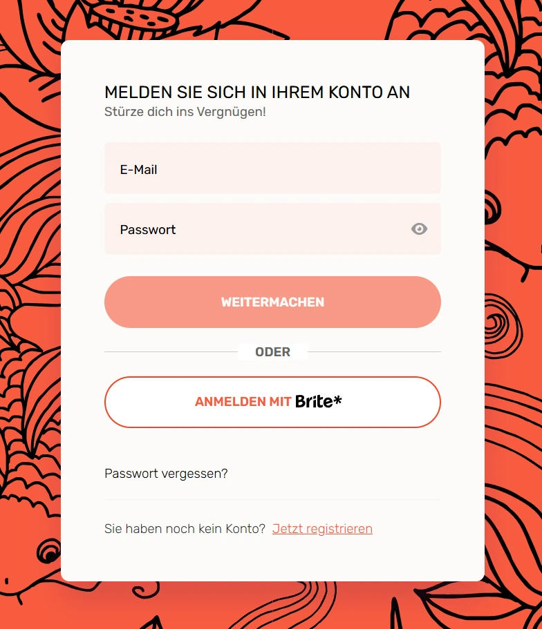 Koi Casino Login Fenster mit E-Mail und Passwort Anmeldung